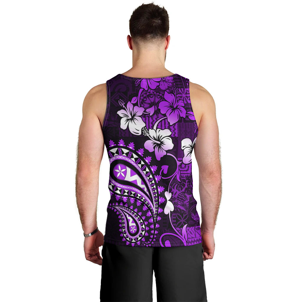 Fiji Masi Paisley Men Tank Top Fijian Hibiscus Tapa Purple Version LT01 - Polynesian Pride