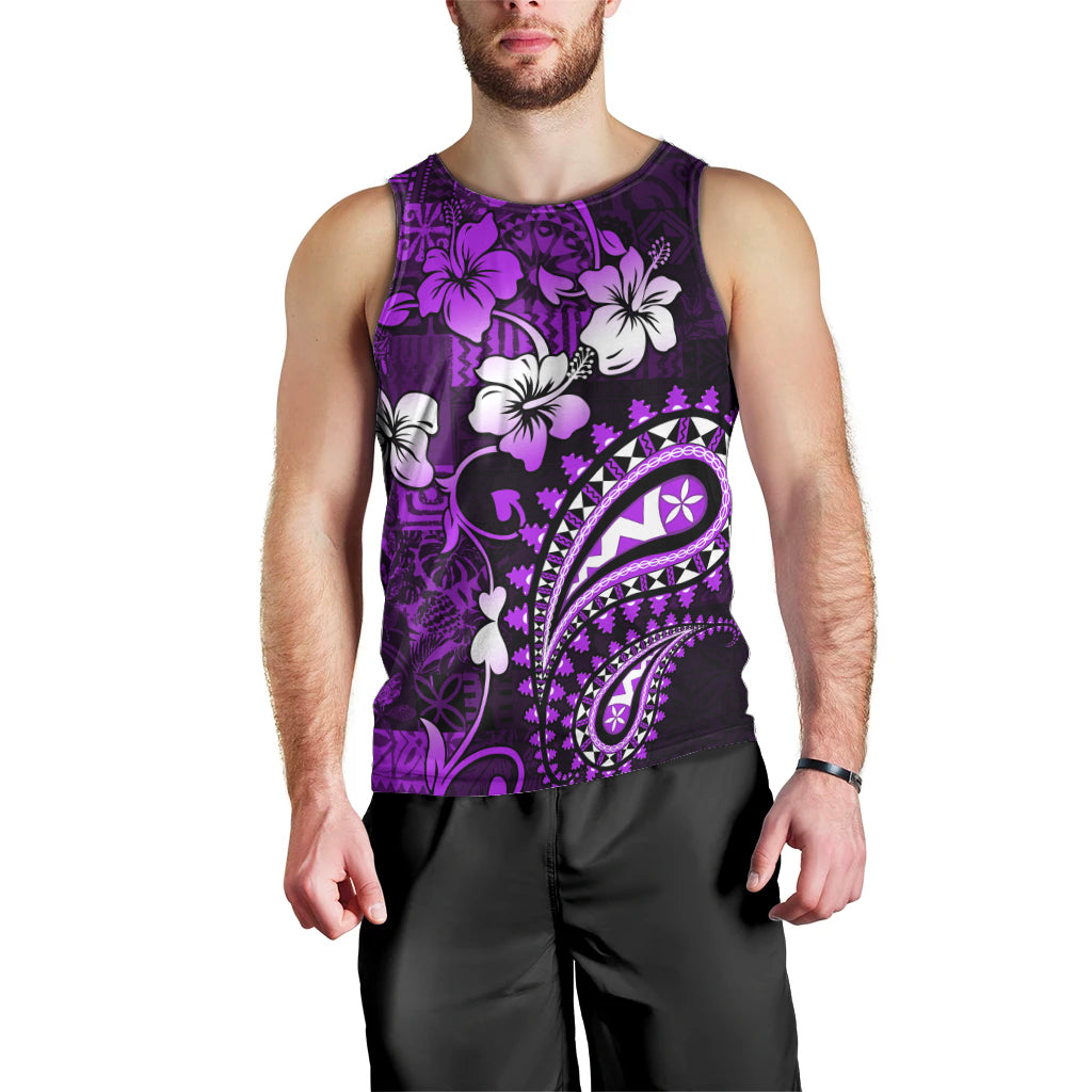 Fiji Masi Paisley Men Tank Top Fijian Hibiscus Tapa Purple Version LT01 - Polynesian Pride