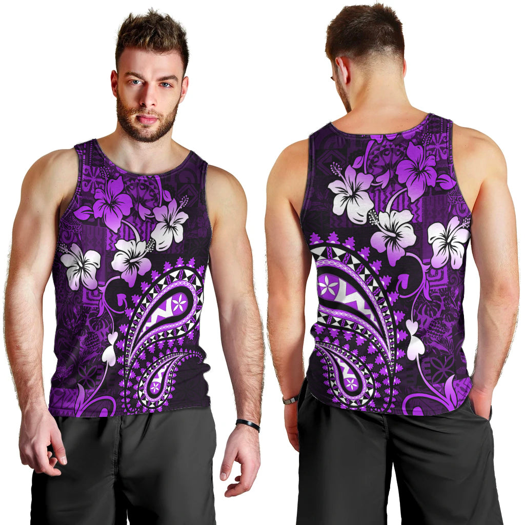 Fiji Masi Paisley Men Tank Top Fijian Hibiscus Tapa Purple Version LT01 - Polynesian Pride