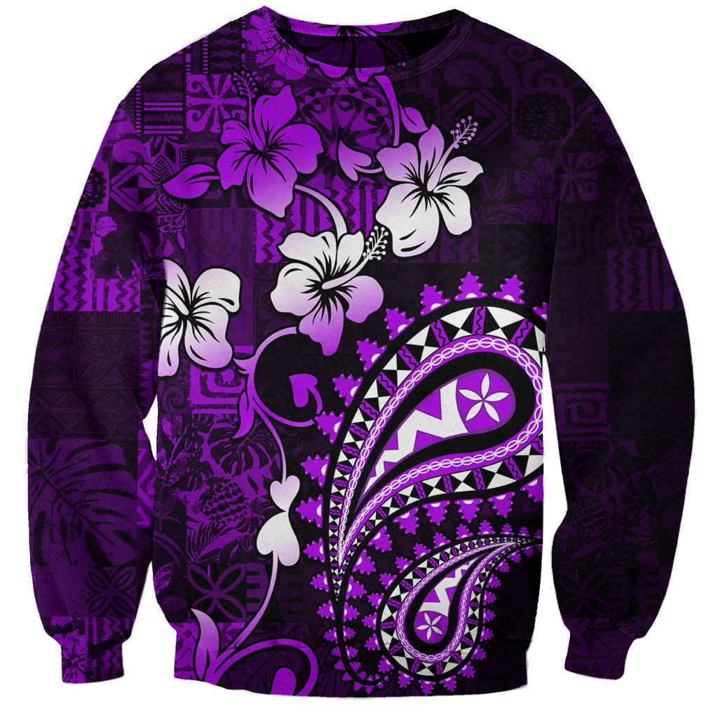 Fiji Masi Paisley Sweatshirt Fijian Hibiscus Tapa Purple Version LT01 Unisex Purple - Polynesian Pride