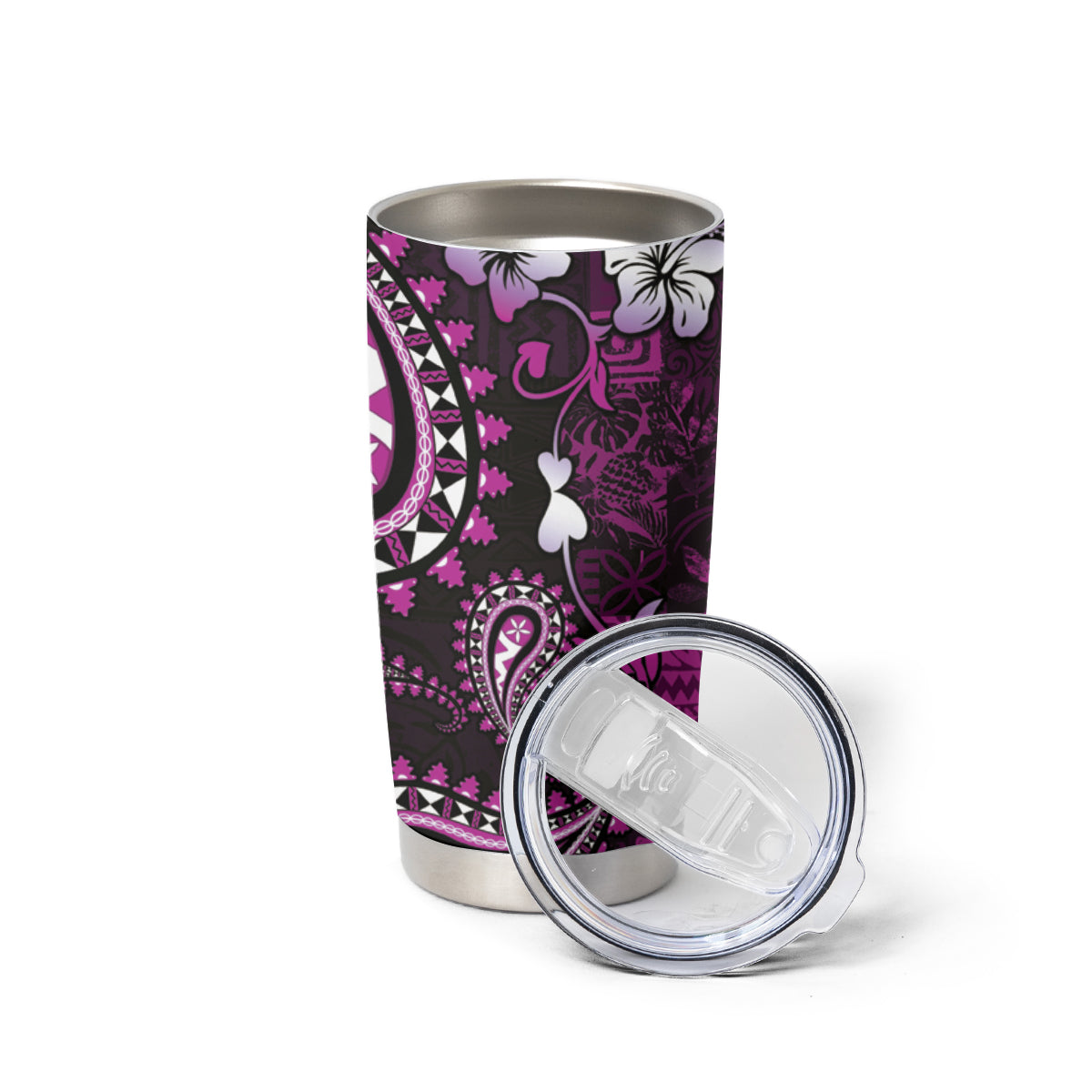 Fiji Masi Paisley Tumbler Cup Fijian Hibiscus Tapa Purple Version