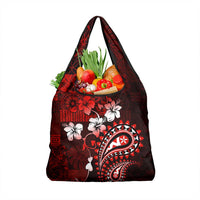 Fiji Masi Paisley Grocery Bag Fijian Hibiscus Tapa Red Version