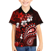 Fiji Masi Paisley Kid Hawaiian Shirt Fijian Hibiscus Tapa Red Version LT01 Kid Red - Polynesian Pride