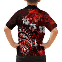 Fiji Masi Paisley Kid Hawaiian Shirt Fijian Hibiscus Tapa Red Version LT01 - Polynesian Pride