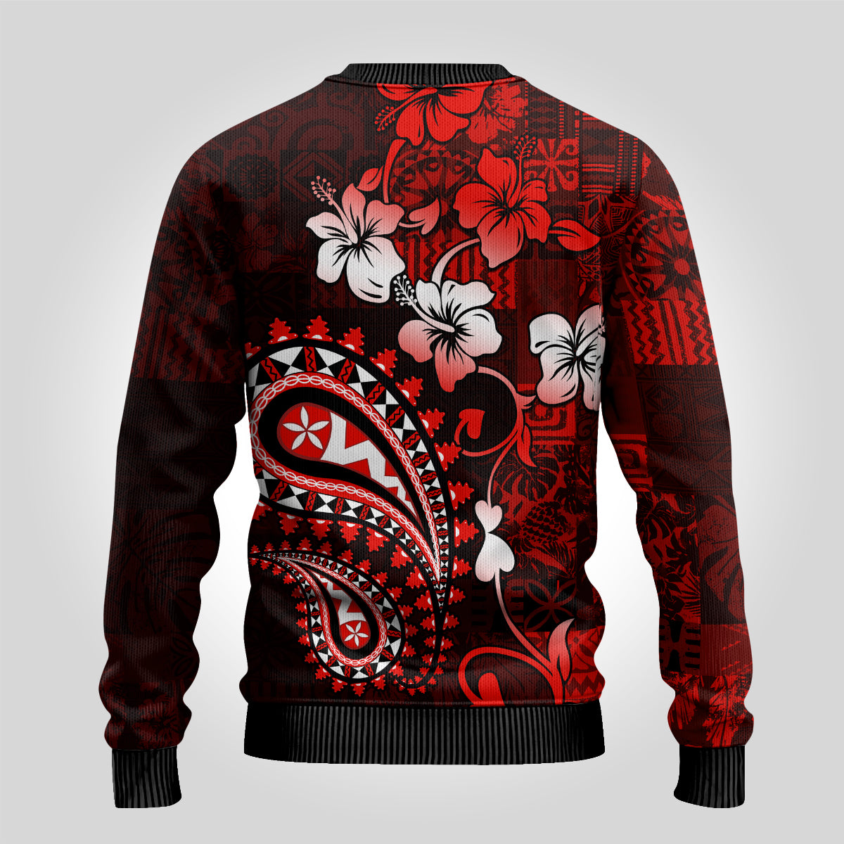 Fiji Masi Paisley Ugly Christmas Sweater Fijian Hibiscus Tapa Red Version LT01 - Polynesian Pride