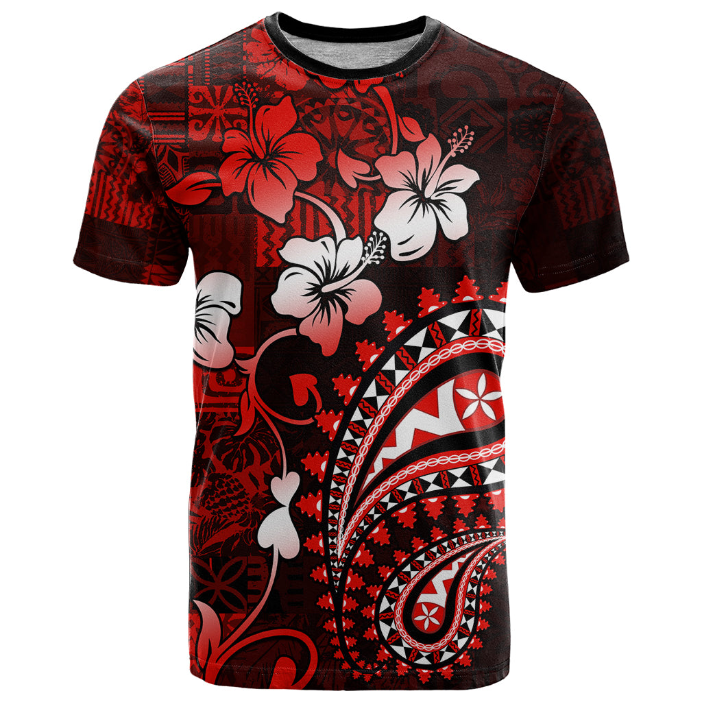 Fiji Masi Paisley T Shirt Fijian Hibiscus Tapa Red Version LT01 Red - Polynesian Pride