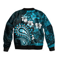 Fiji Masi Paisley Bomber Jacket Fijian Hibiscus Tapa Sky Blue Version LT01 - Polynesian Pride