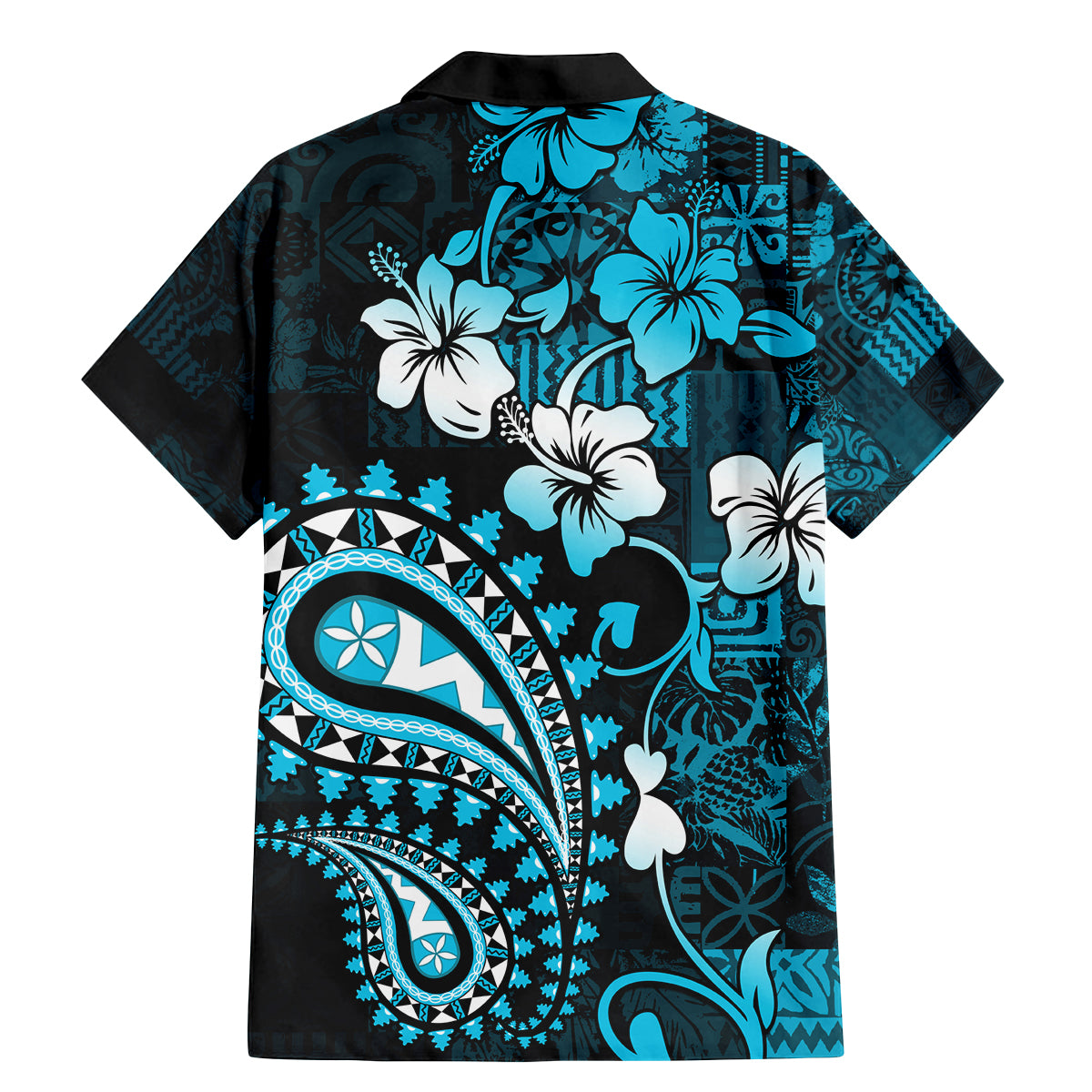 Fiji Masi Paisley Family Matching Mermaid Dress and Hawaiian Shirt Fijian Hibiscus Tapa Sky Blue Version LT01 - Polynesian Pride