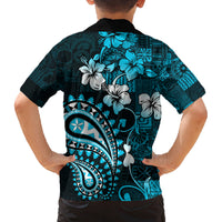 Fiji Masi Paisley Family Matching Off Shoulder Long Sleeve Dress and Hawaiian Shirt Fijian Hibiscus Tapa Sky Blue Version LT01 - Polynesian Pride