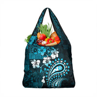 Fiji Masi Paisley Grocery Bag Fijian Hibiscus Tapa Sky Blue Version