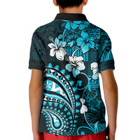 Fiji Masi Paisley Kid Polo Shirt Fijian Hibiscus Tapa Sky Blue Version LT01 - Polynesian Pride