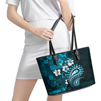 Fiji Masi Paisley Leather Tote Bag Fijian Hibiscus Tapa Sky Blue Version LT01 - Polynesian Pride