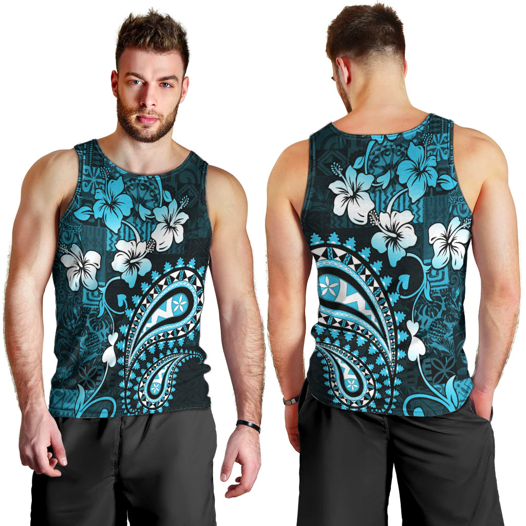 Fiji Masi Paisley Men Tank Top Fijian Hibiscus Tapa Sky Blue Version LT01 - Polynesian Pride