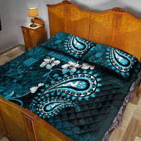 Fiji Masi Paisley Quilt Bed Set Fijian Hibiscus Tapa Sky Blue Version LT01 - Polynesian Pride