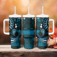 Fiji Masi Paisley Tumbler With Handle Fijian Hibiscus Tapa Sky Blue Version
