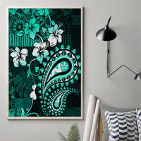 Fiji Masi Paisley Canvas Wall Art Fijian Hibiscus Tapa Turquoise Version LT01 - Polynesian Pride