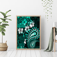Fiji Masi Paisley Canvas Wall Art Fijian Hibiscus Tapa Turquoise Version LT01 - Polynesian Pride
