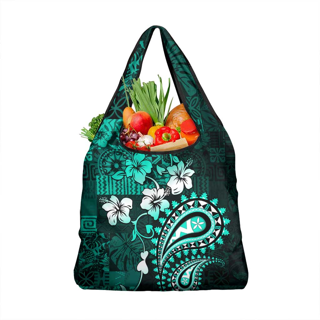 Fiji Masi Paisley Grocery Bag Fijian Hibiscus Tapa Turquoise Version