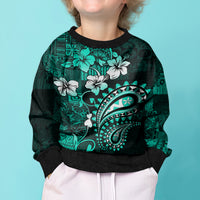Fiji Masi Paisley Kid Ugly Christmas Sweater Fijian Hibiscus Tapa Turquoise Version LT01 - Polynesian Pride