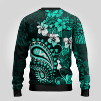 Fiji Masi Paisley Ugly Christmas Sweater Fijian Hibiscus Tapa Turquoise Version LT01 - Polynesian Pride