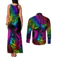 LGBT History Month Couples Matching Tank Maxi Dress and Long Sleeve Button Shirt Polynesian Hammerhead Shark LT01 - Polynesian Pride
