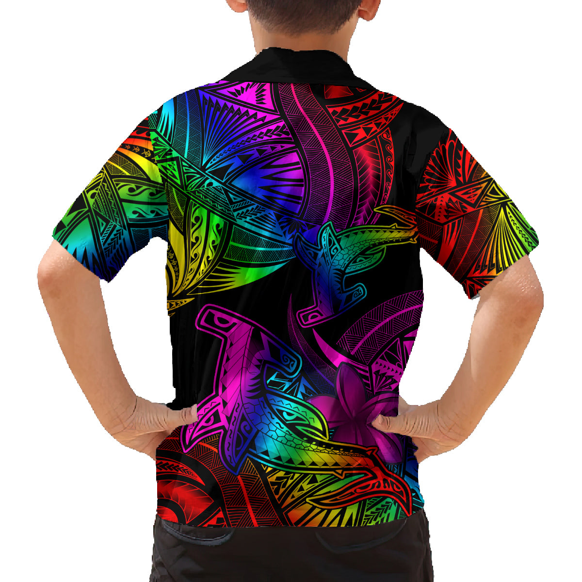 LGBT History Month Family Matching Off Shoulder Long Sleeve Dress and Hawaiian Shirt Polynesian Hammerhead Shark LT01 - Polynesian Pride
