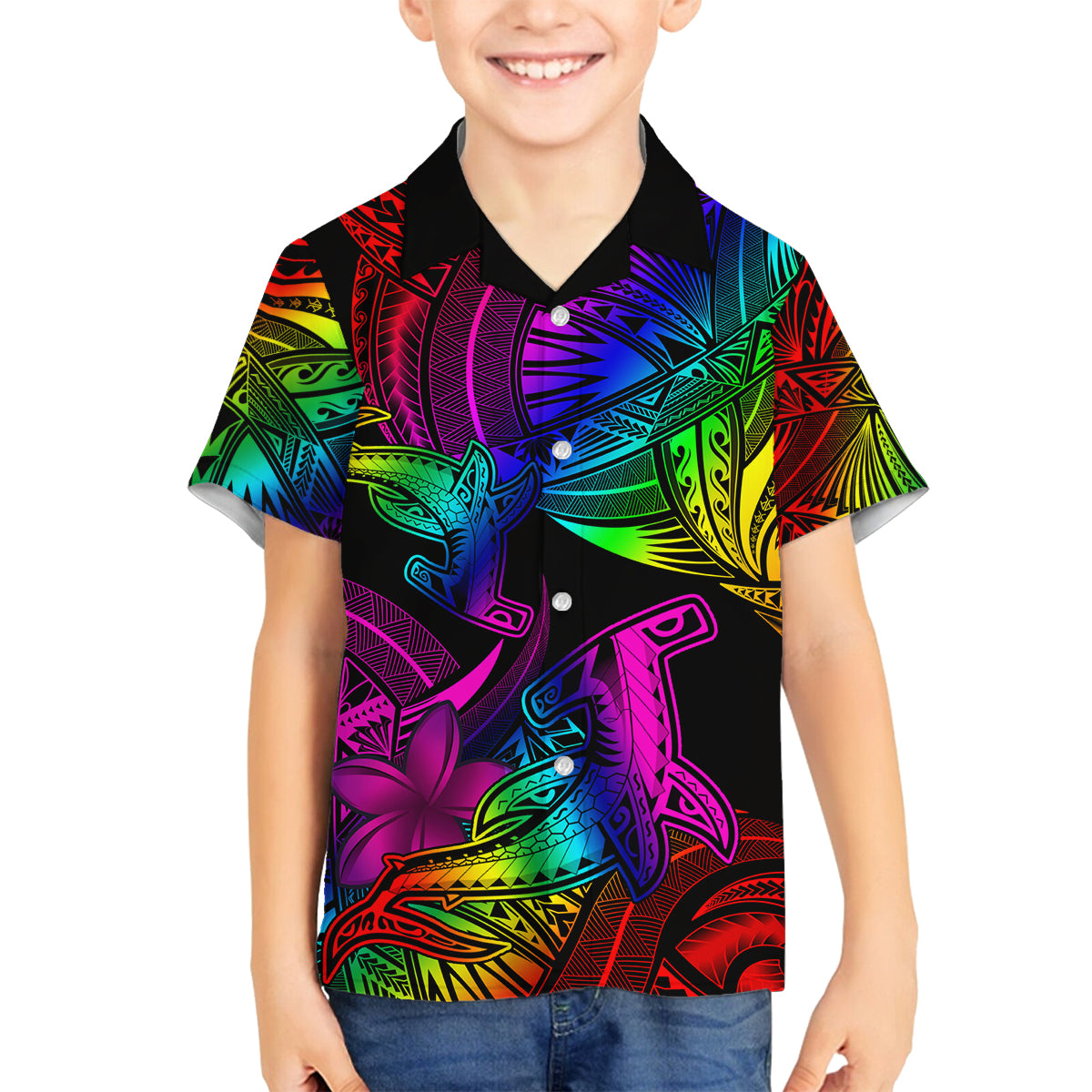LGBT History Month Family Matching Off Shoulder Maxi Dress and Hawaiian Shirt Polynesian Hammerhead Shark LT01 Son's Shirt Rainbow - Polynesian Pride