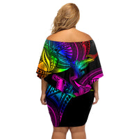 LGBT History Month Family Matching Off Shoulder Short Dress and Hawaiian Shirt Polynesian Hammerhead Shark LT01 - Polynesian Pride