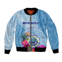 Micronesia Culture Day Bomber Jacket Tribal Pattern Tropical Style LT01 Unisex Blue - Polynesian Pride