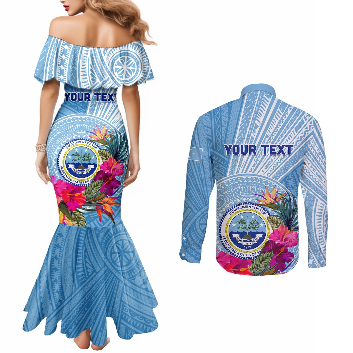 Micronesia Culture Day Couples Matching Mermaid Dress and Long Sleeve Button Shirt Tribal Pattern Tropical Style LT01 - Polynesian Pride