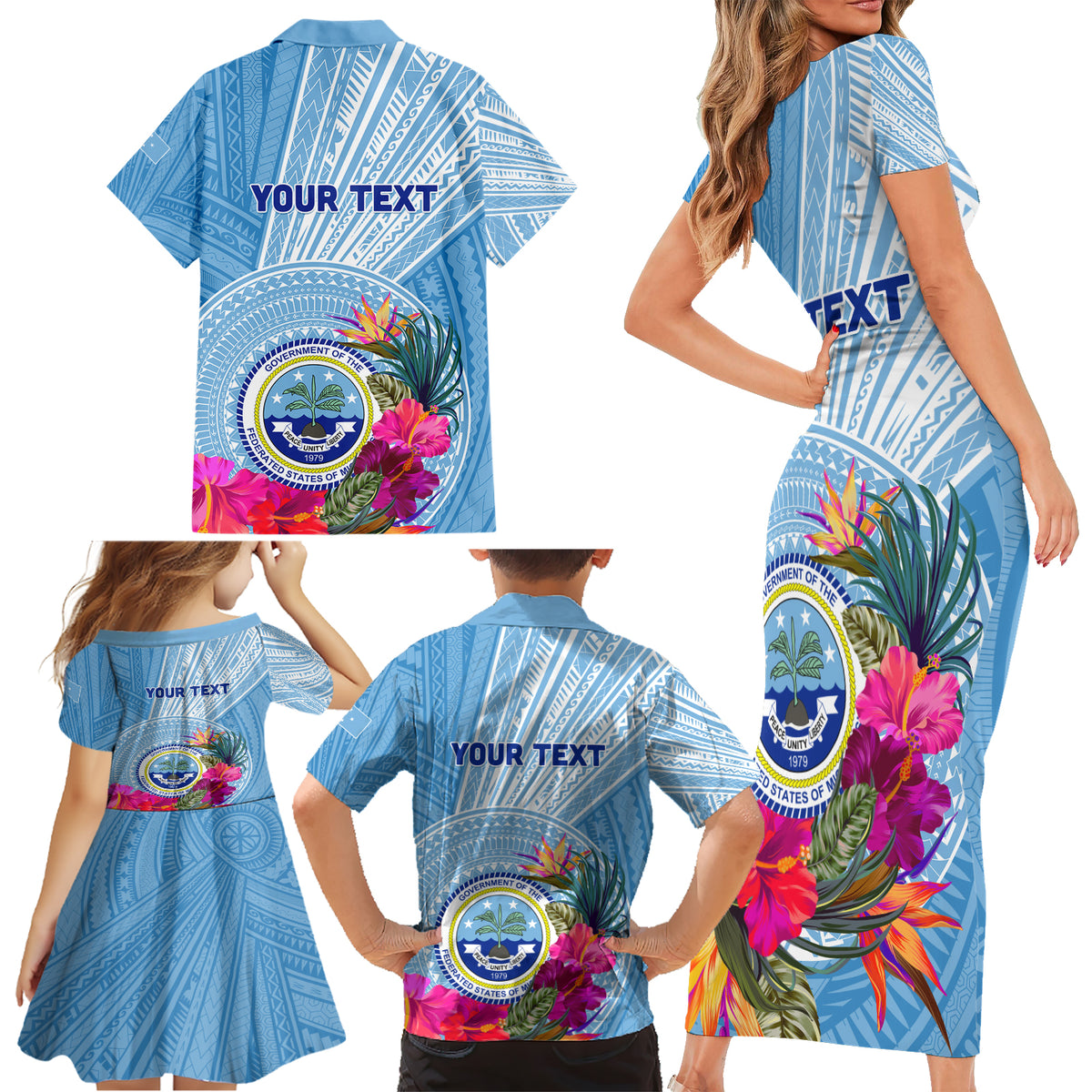 Micronesia Culture Day Family Matching Short Sleeve Bodycon Dress and Hawaiian Shirt Tribal Pattern Tropical Style LT01 - Polynesian Pride