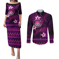 FSM Culture Day Couples Matching Puletasi and Long Sleeve Button Shirt Tribal Pattern Pink Version LT01 Pink - Polynesian Pride