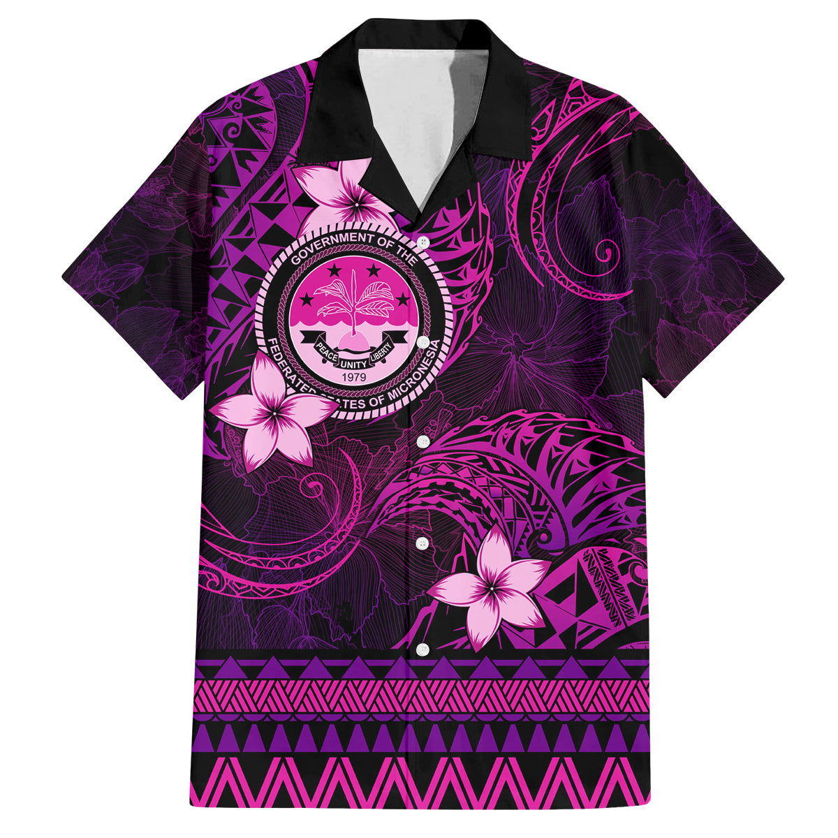 FSM Culture Day Family Matching Off Shoulder Short Dress and Hawaiian Shirt Tribal Pattern Pink Version LT01 Dad's Shirt - Short Sleeve Pink - Polynesian Pride