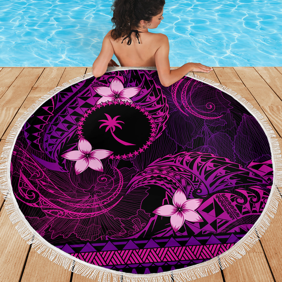 FSM Chuuk State Beach Blanket Tribal Pattern Pink Version LT01 - Polynesian Pride