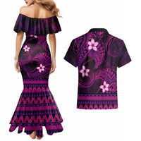 FSM Chuuk State Couples Matching Mermaid Dress and Hawaiian Shirt Tribal Pattern Pink Version LT01 - Polynesian Pride