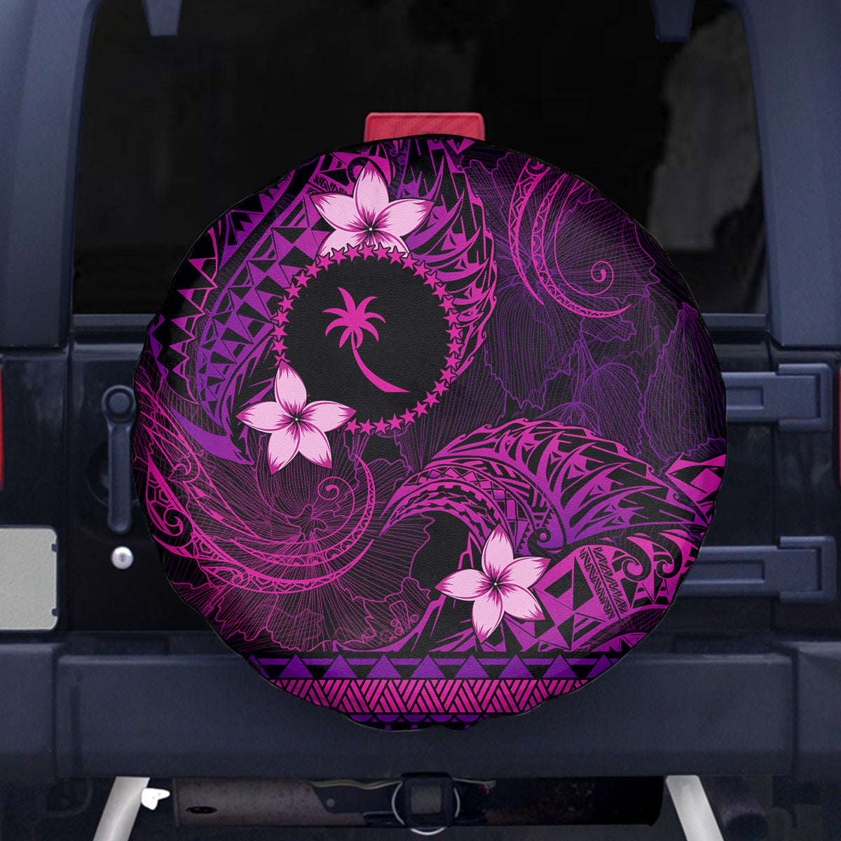 FSM Chuuk State Spare Tire Cover Tribal Pattern Pink Version LT01 - Polynesian Pride