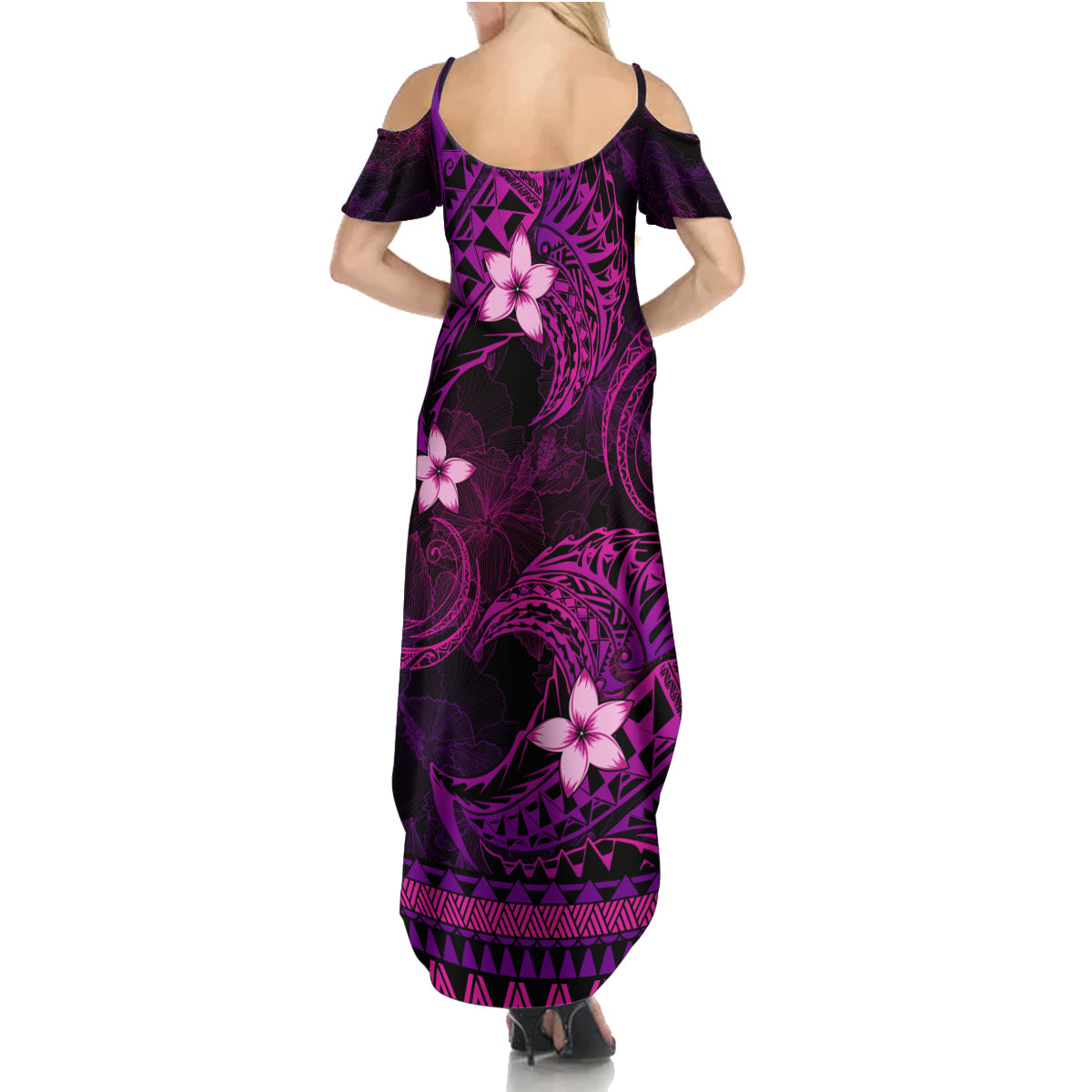 FSM Kosrae State Family Matching Summer Maxi Dress and Hawaiian Shirt Tribal Pattern Pink Version LT01 - Polynesian Pride