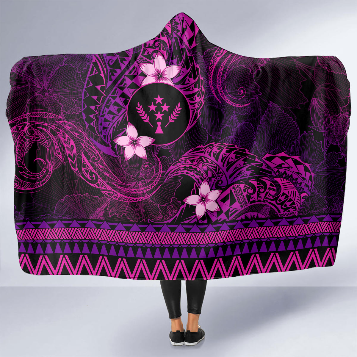 FSM Kosrae State Hooded Blanket Tribal Pattern Pink Version LT01 - Polynesian Pride