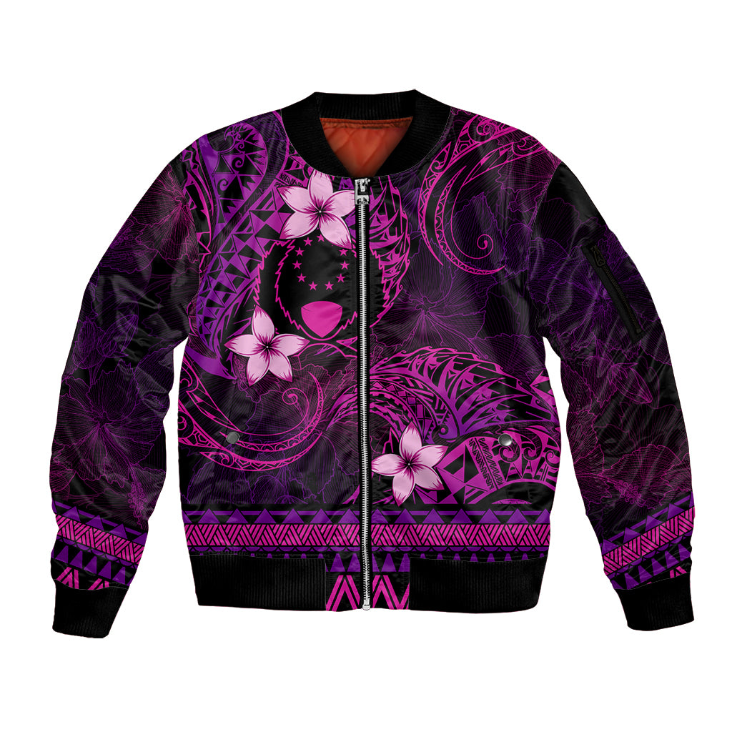 FSM Pohnpei State Sleeve Zip Bomber Jacket Tribal Pattern Pink Version LT01 Unisex Pink - Polynesian Pride