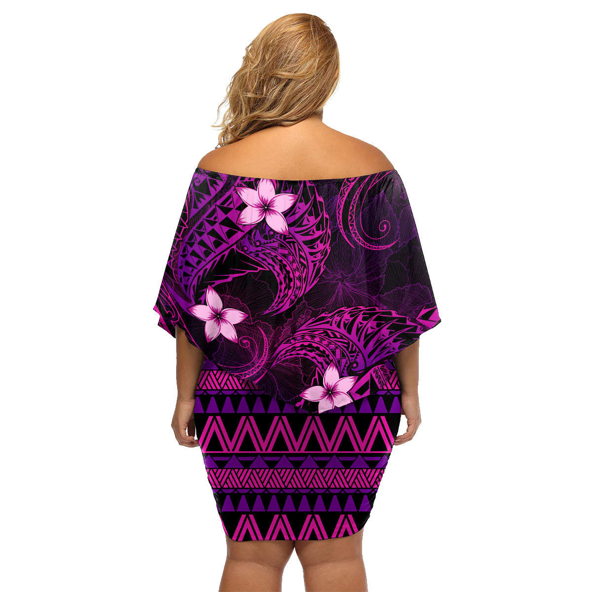 FSM Yap State Family Matching Off Shoulder Short Dress and Hawaiian Shirt Tribal Pattern Pink Version LT01 - Polynesian Pride