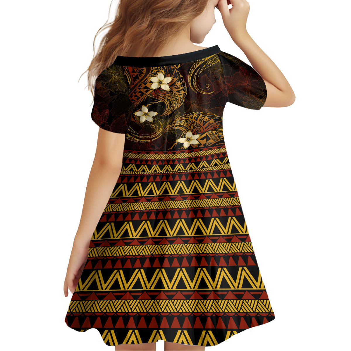 FSM Culture Day Family Matching Long Sleeve Bodycon Dress and Hawaiian Shirt Tribal Pattern Gold Version LT01 - Polynesian Pride