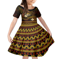 FSM Culture Day Family Matching Off Shoulder Maxi Dress and Hawaiian Shirt Tribal Pattern Gold Version LT01 Daughter's Dress Gold - Polynesian Pride
