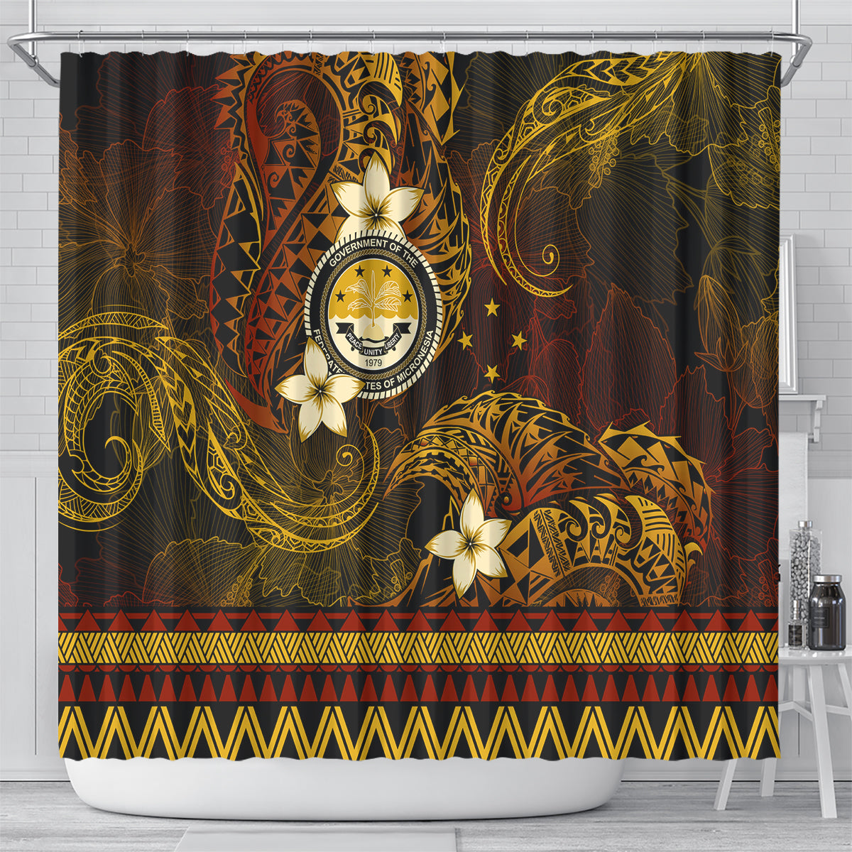 FSM Culture Day Shower Curtain Tribal Pattern Gold Version LT01 - Polynesian Pride
