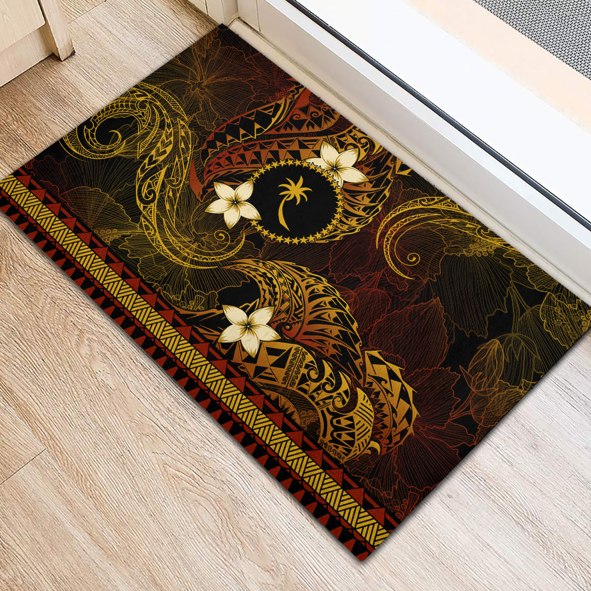FSM Chuuk State Rubber Doormat Tribal Pattern Gold Version LT01 - Polynesian Pride