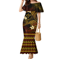 FSM Kosrae State Family Matching Mermaid Dress and Hawaiian Shirt Tribal Pattern Gold Version LT01 Mom's Dress Gold - Polynesian Pride