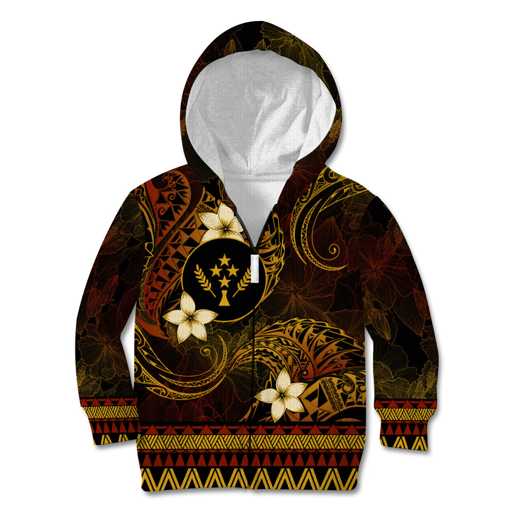 FSM Kosrae State Kid Hoodie Tribal Pattern Gold Version LT01 Zip Hoodie Gold - Polynesian Pride