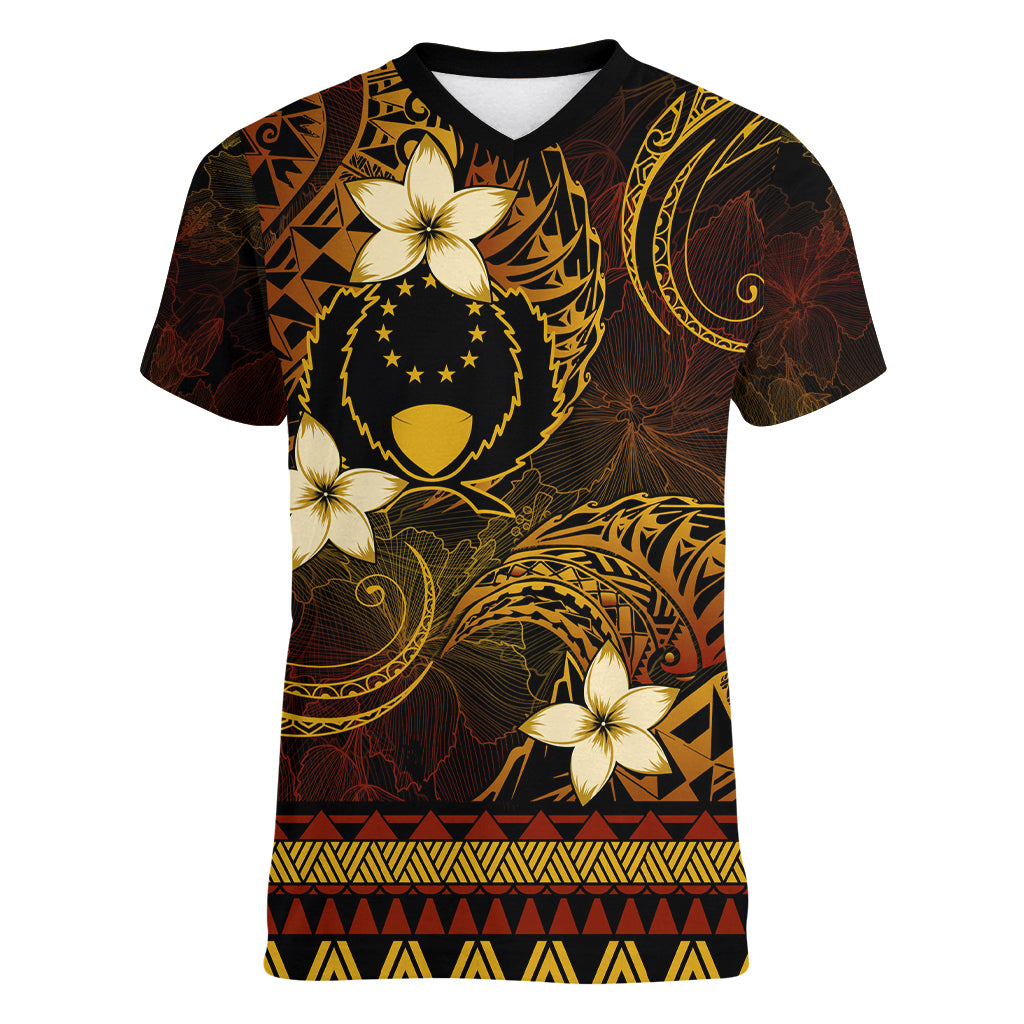FSM Pohnpei State Women V Neck T Shirt Tribal Pattern Gold Version LT01 Female Gold - Polynesian Pride