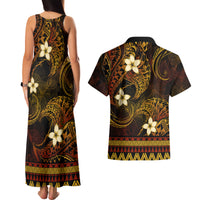 FSM Yap State Couples Matching Tank Maxi Dress and Hawaiian Shirt Tribal Pattern Gold Version LT01 - Polynesian Pride