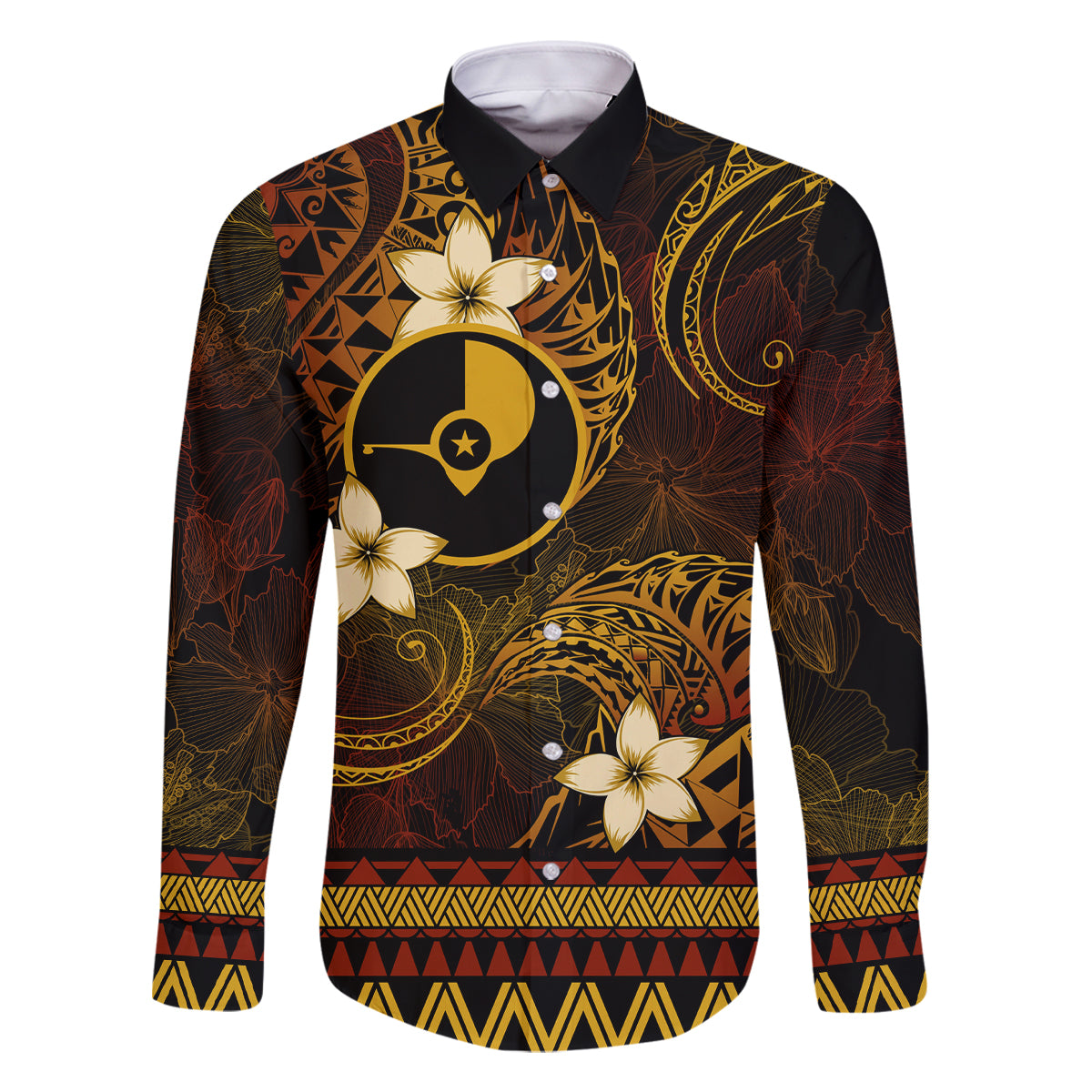 FSM Yap State Family Matching Summer Maxi Dress and Hawaiian Shirt Tribal Pattern Gold Version LT01 Dad's Shirt - Long Sleeve Gold - Polynesian Pride