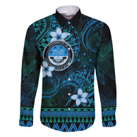 FSM Culture Day Family Matching Tank Maxi Dress and Hawaiian Shirt Tribal Pattern Ocean Version LT01 Dad's Shirt - Long Sleeve Blue - Polynesian Pride